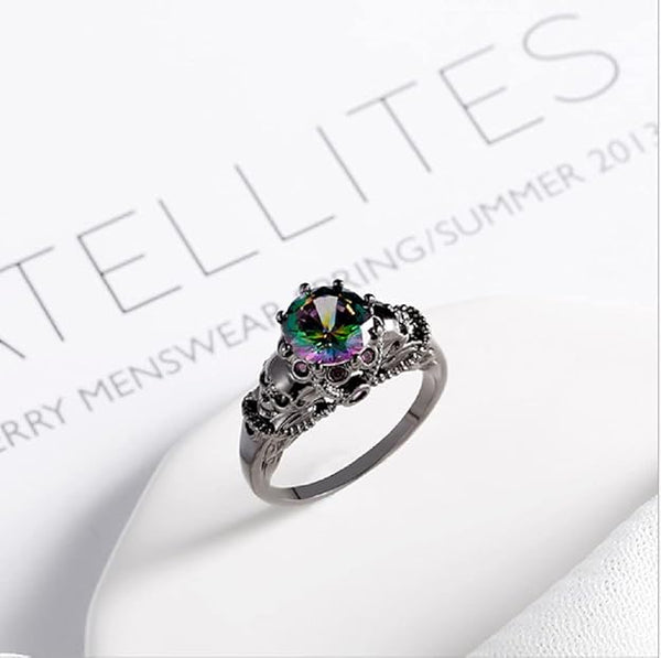 Heart Shape Stone Gothic Skull Ring