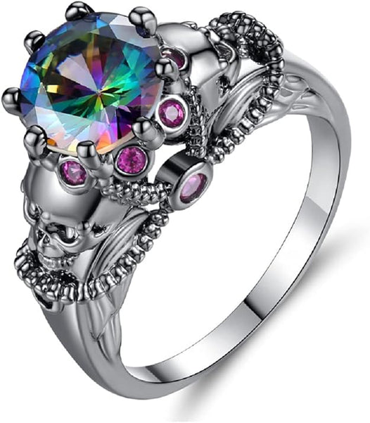 Heart Shape Stone Gothic Skull Ring