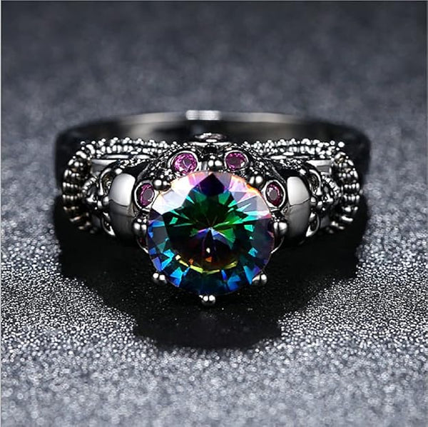 Heart Shape Stone Gothic Skull Ring
