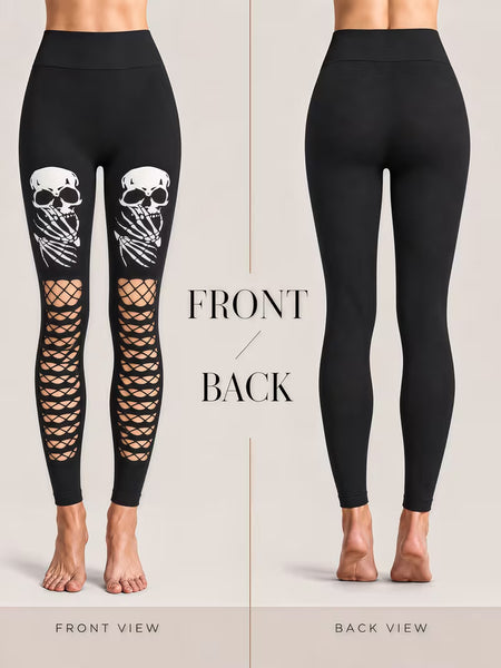 Women Skull Cutout Ripped Leggings