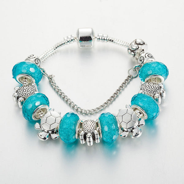 Blue Acrylic Sea Turtles Charm Bracelet