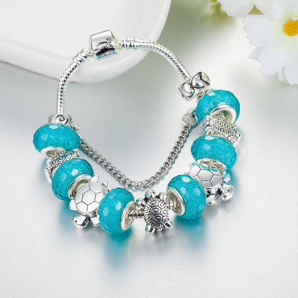 Blue Acrylic Sea Turtles Charm Bracelet
