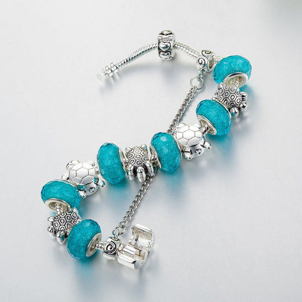 Blue Acrylic Sea Turtles Charm Bracelet