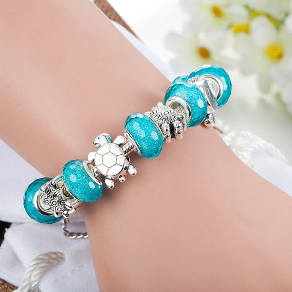 Blue Acrylic Sea Turtles Charm Bracelet