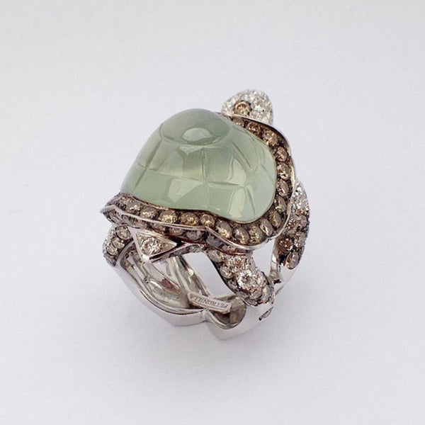 Vintage Green Zircon Turtle Ring