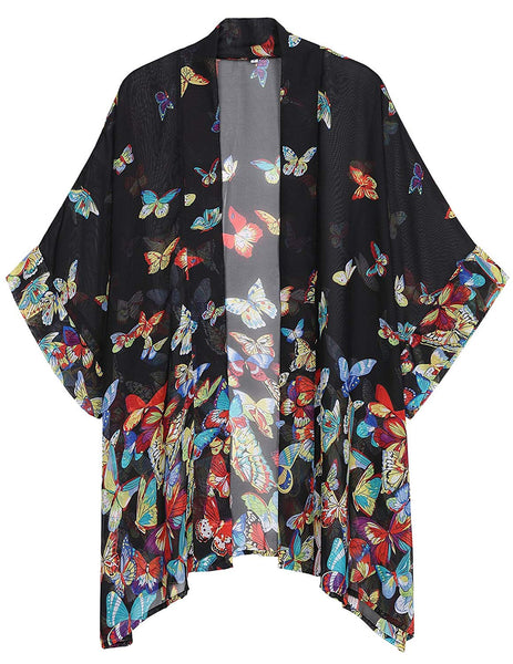 Butterfly Loose Chiffon Kimono Cardigan Beach Swim Cover Up Blouse