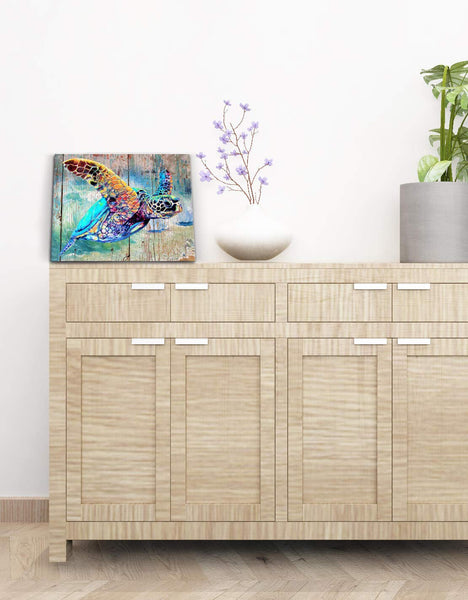 Sea Turtle Wall Decor Framed Canvas Print 12x16x1