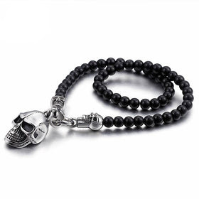 Stainless Steel Skull Head Glass Beads Necklace