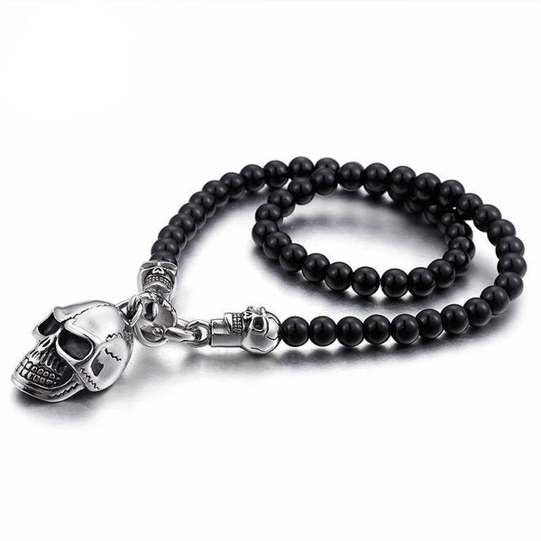 Stainless Steel Skull Head Glass Beads Necklace