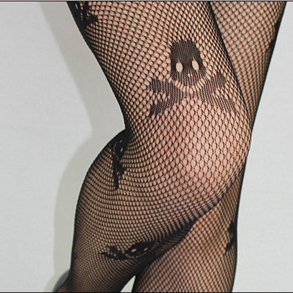 2-Pack Fishnet Mesh Skull Print Pantyhose