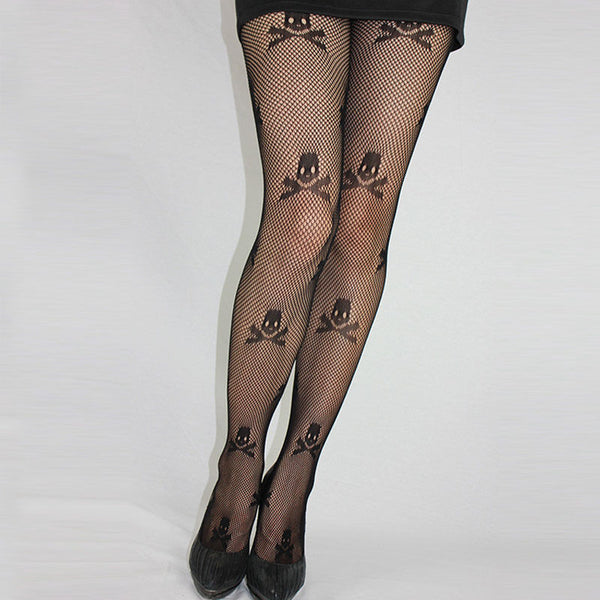 2-Pack Fishnet Mesh Skull Print Pantyhose