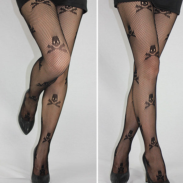 2-Pack Fishnet Mesh Skull Print Pantyhose