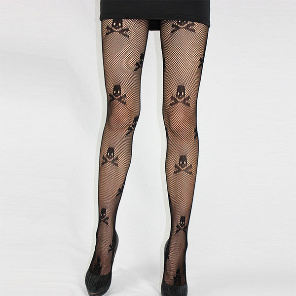 2-Pack Fishnet Mesh Skull Print Pantyhose