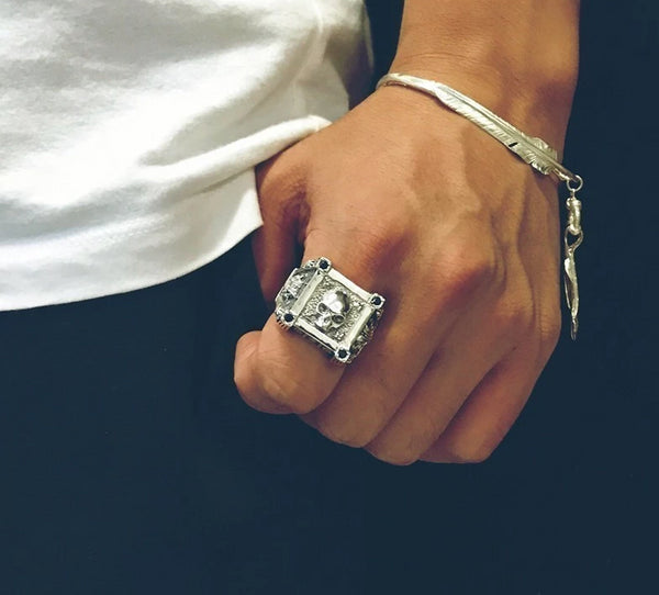 Adjustable Size 925 Sterling Silver Skull Ring