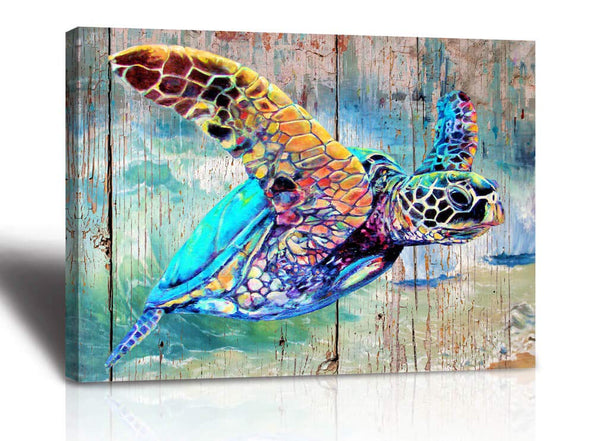 Sea Turtle Wall Decor Framed Canvas Print 12x16x1