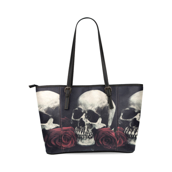 Rose Skull Women Leather Tote Shoulder Bag