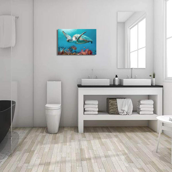 Blue Ocean Sea Turtle Wall Decor Framed Canvas Print - Size:12"x16"inch