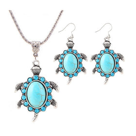 Turquoise Turtle Necklace & Dangle Drop Earrings Jewelry Set - Free Shipping!