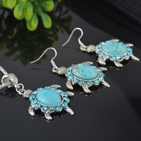 Turquoise Turtle Necklace & Dangle Drop Earrings Jewelry Set - Free Shipping!