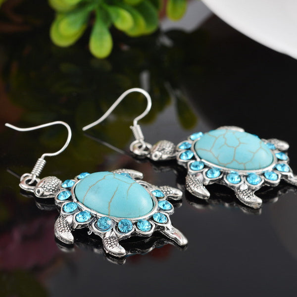 Turquoise Turtle Necklace & Dangle Drop Earrings Jewelry Set - Free Shipping!