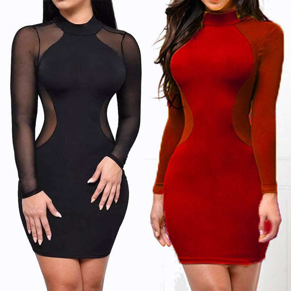 Gothic See Through O Neck Long Sleeve Mini Dress