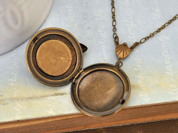 Handmade Antiqued Brass Sea Turtle Floral Locket Necklace