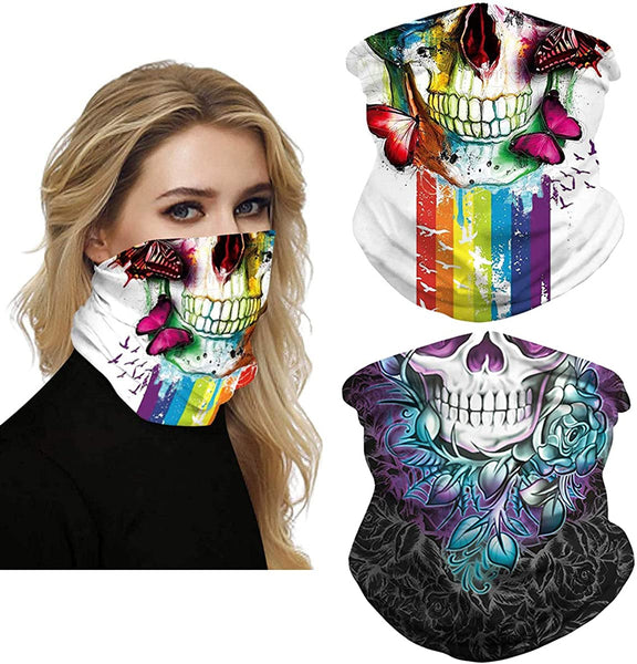 2 Pack Colorful Skull Face Tube Mask