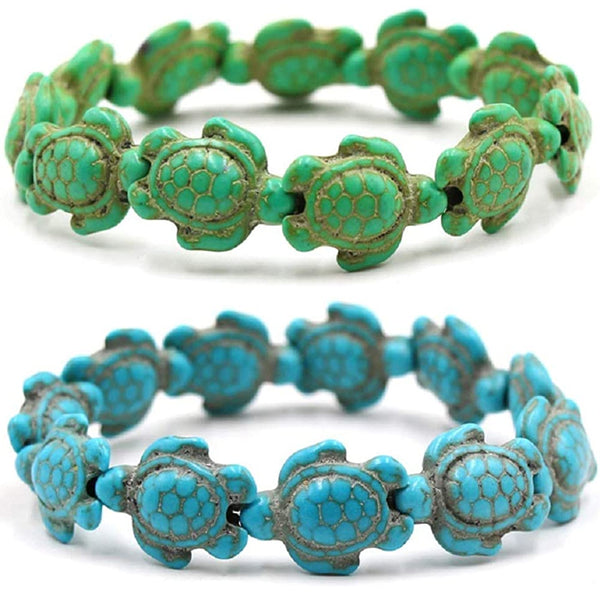 2 Pcs Turtle Natural Stone Bead Adjustable Bracelet