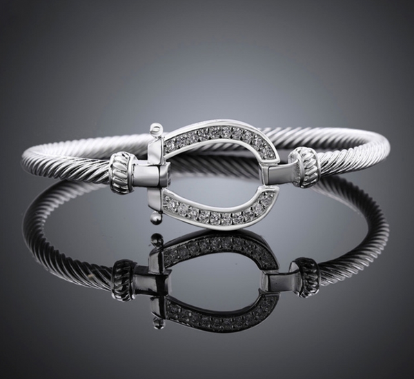 18K white gold plated horseshoe bangle