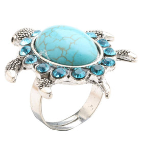 Turtle Shape Crystal Mosaic Green Stone Resizable Ring - Free