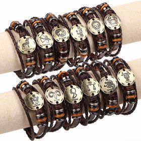 Unisex Leather Zodiac Bracelets