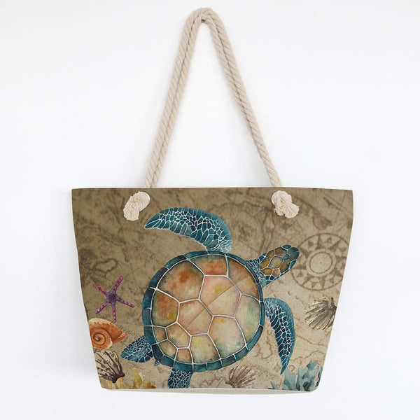 Large Canvas Sea Turtle Tote Bag
