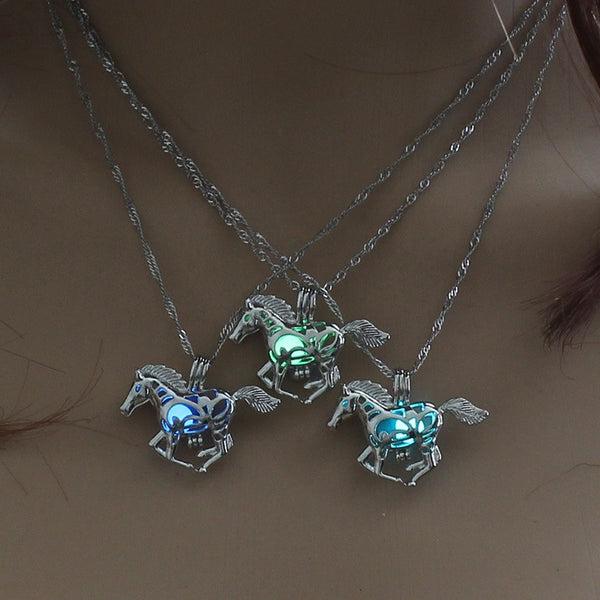 Glow In The Dark Running Horse Pendant Necklace