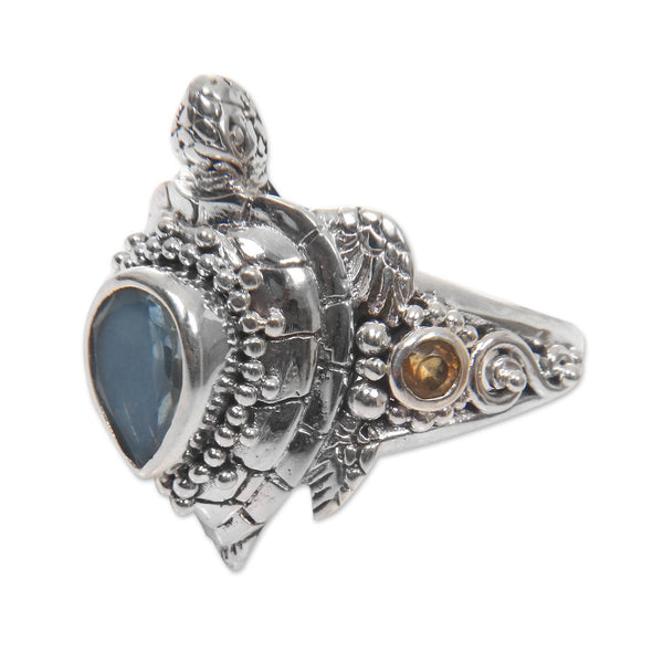 Multi Gem .925 Sterling Silver Ocean Life Sea Turtle Enchantment Ring