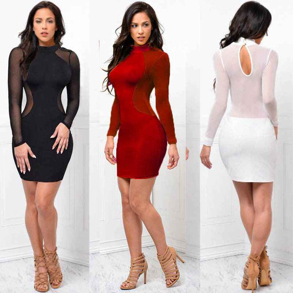 Gothic See Through O Neck Long Sleeve Mini Dress