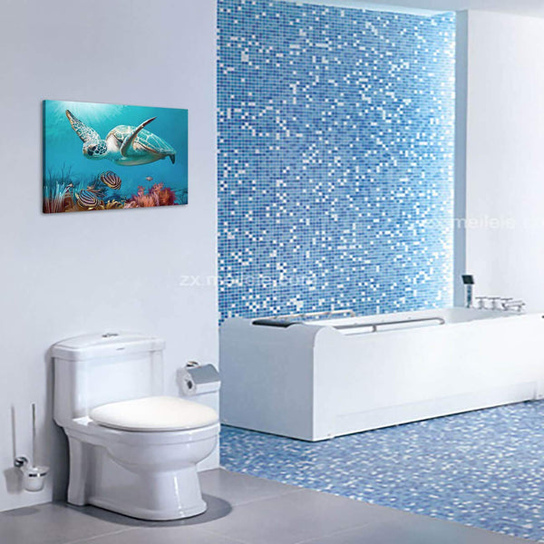 Blue Ocean Sea Turtle Wall Decor Framed Canvas Print - Size:12"x16"inch