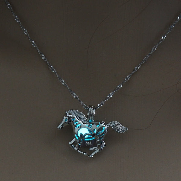 Glow In The Dark Running Horse Pendant Necklace