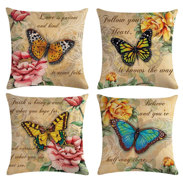 LOVE YOURSELF Butterfly Pattern Throw Pillow Covers 18”×18”, 4Pack