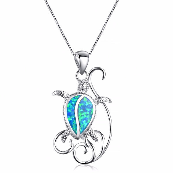 Silver Opal Turtle Pendant Necklace