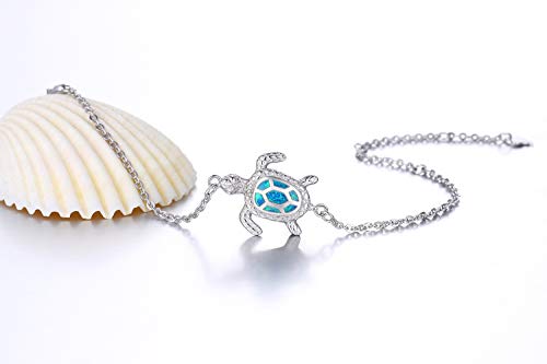 Blue Opal Sea Turtle Sterling Silver Bracelet