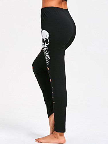Cut Out Stretch Skull Print Leggings For Women