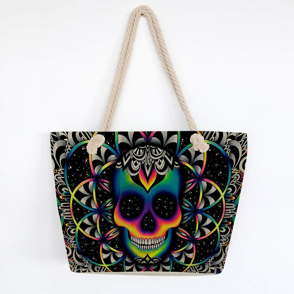 Large Canvas Skull Tote Bag