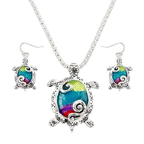 Multi-Color Sea Turtle Fashionable Necklace & Earrings Set