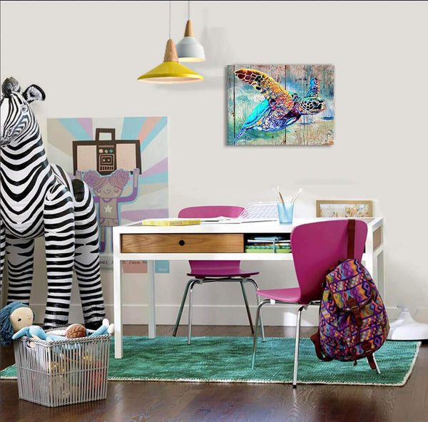 Sea Turtle Wall Decor Framed Canvas Print 12x16x1