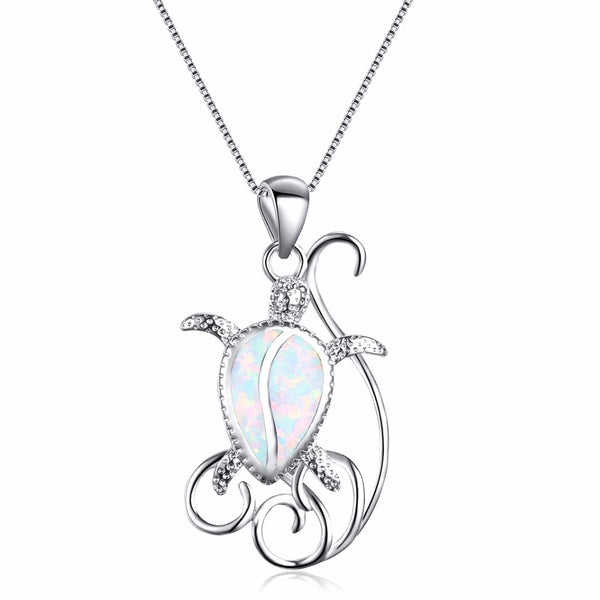 Silver Opal Turtle Pendant Necklace