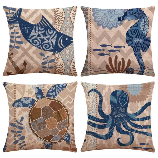 Set of 6 Sea Theme Decorative Square Cushion Cover 18" x 18"(Cover Only,No Insert)