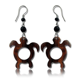 Sea Turtle Dangle Earrings with Organic Wood