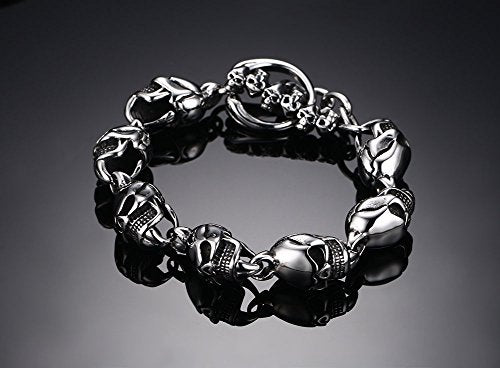 Stainless Steel Gothic Skull Link Bracelets for Men, 8.26"