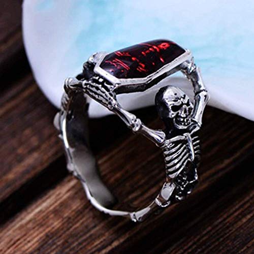 Silver Skull Bat Coffin Ring
