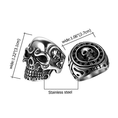 2Pcs Bikers Stainless Steel Gothic Skulls Ring